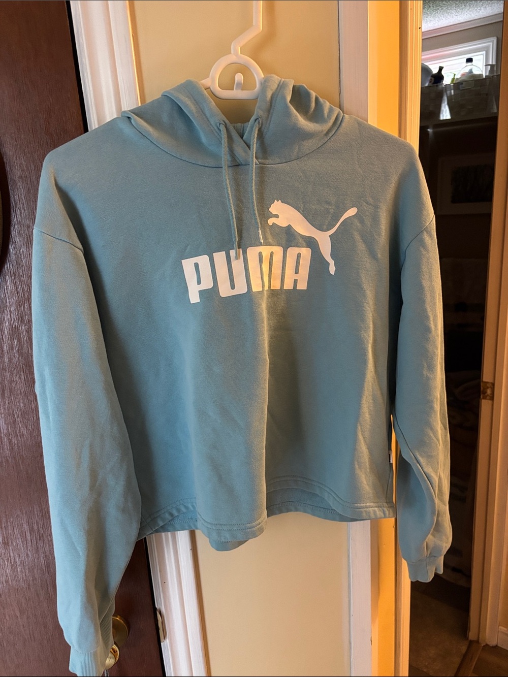 Puma light blue Cropped Hoodie with white  Logo